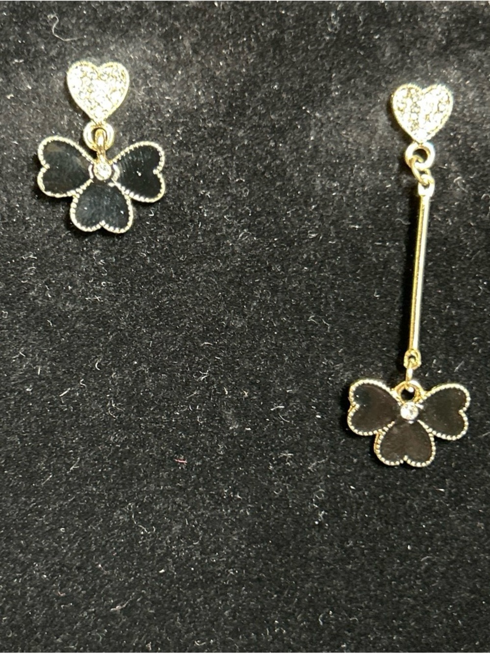Gold color and Black Clover Drop Earrings - Women Jewelry